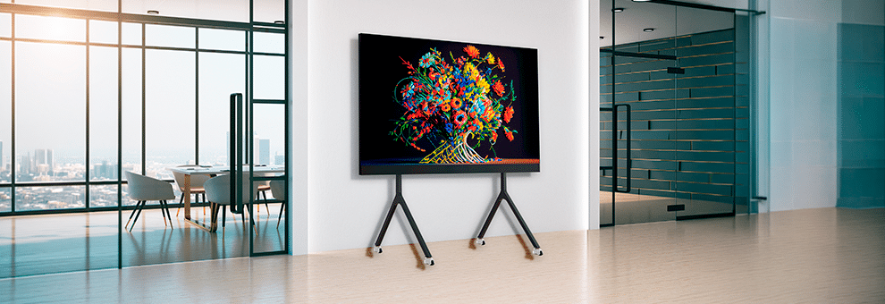 Zavus AIO MicroLED display in corporate lobby showing digital art