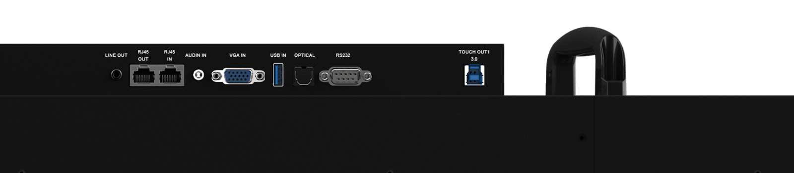 Jupiter Pana 92CT rear connectivity panel with HDMI 2.1, DisplayPort, USB-C, and RS232 ports
