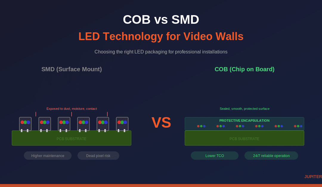 COB vs SMD LED Video Walls: What Control Room Operators Need to Know
